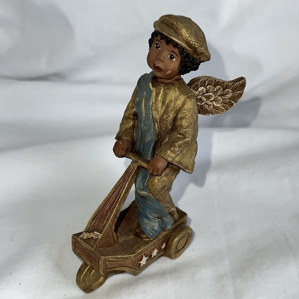 Vintage Sarah's Attic Figurines Black Heritage African 1993 Ebony Boy On Scooter